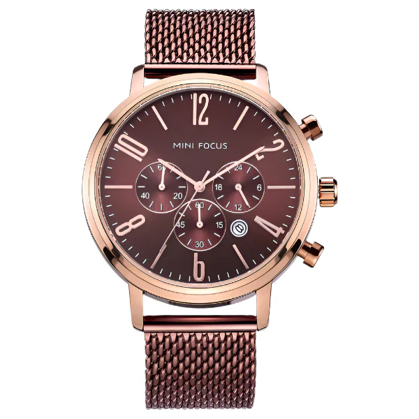 Mini Focus Rose Gold Mesh Bracelet Brown Dial Chronograph Quartz Watch for Gents - MF0183G-04