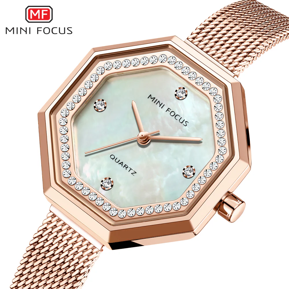 Mini Focus Rose Gold Mesh Bracelet Mother Of Pearl Dial Quartz Watch for Ladies - MF0304L-03 - Image 2