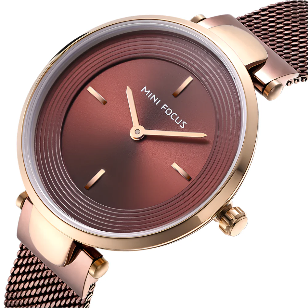 Mini Focus Rose Gold Mesh Bracelet Red Dial Quartz Watch for Ladies - MF0195L-05 - Image 2