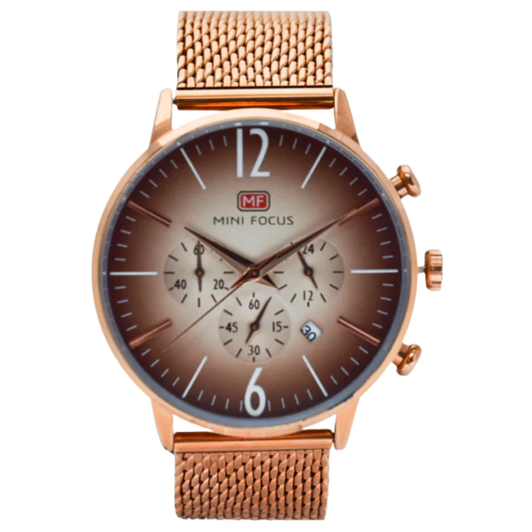 Mini Focus Rose Gold Mesh Bracelet Rose Gold Dial Chronograph Quartz Watch for Gents - MF0114G-06