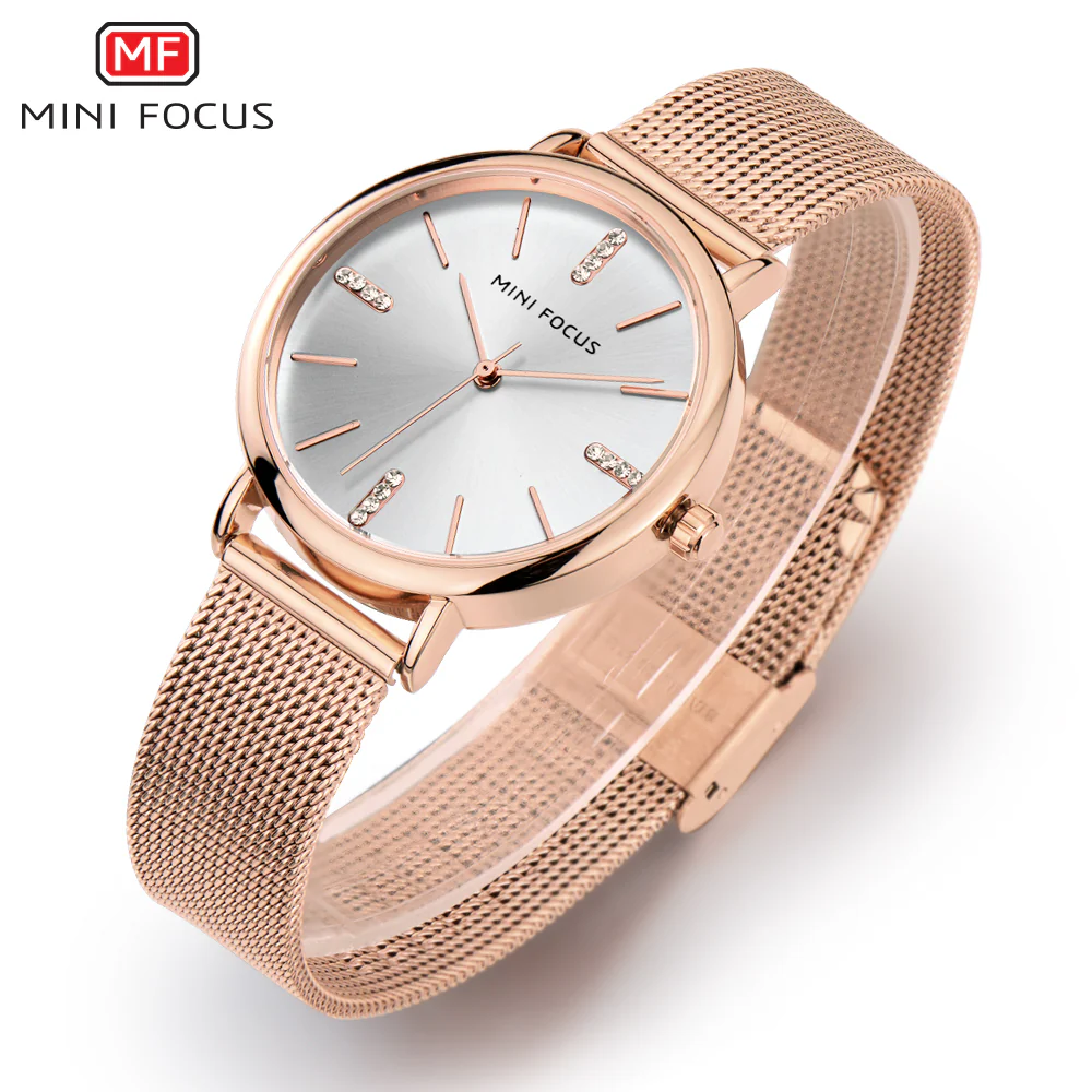Mini Focus Rose Gold Mesh Bracelet Silver Dial Quartz Watch for Ladies - MF0036L- 04 - Image 2