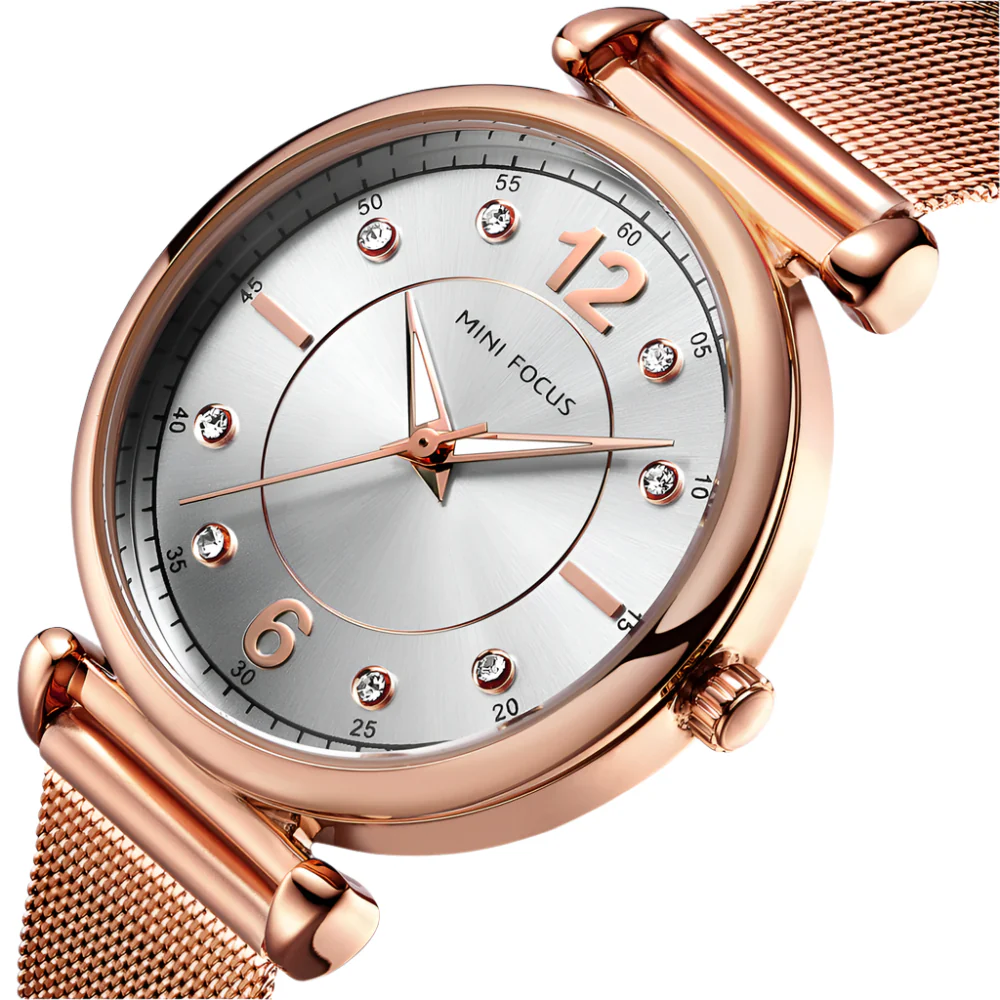 Mini Focus Rose Gold Mesh Bracelet Silver Dial Quartz Watch for Ladies - MF0177L-02 - Image 2