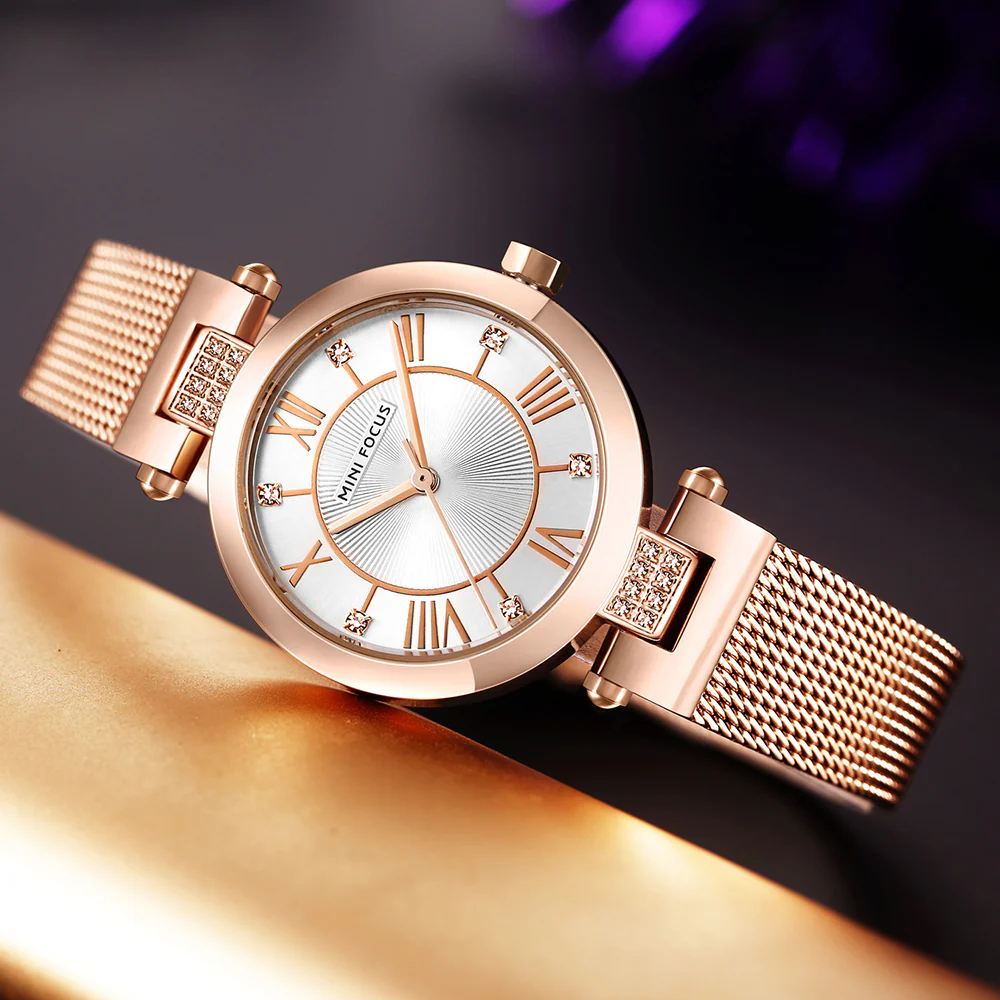 Mini Focus Rose Gold Mesh Bracelet Silver Dial Quartz Watch for Ladies - MF0215L-05 - Image 2