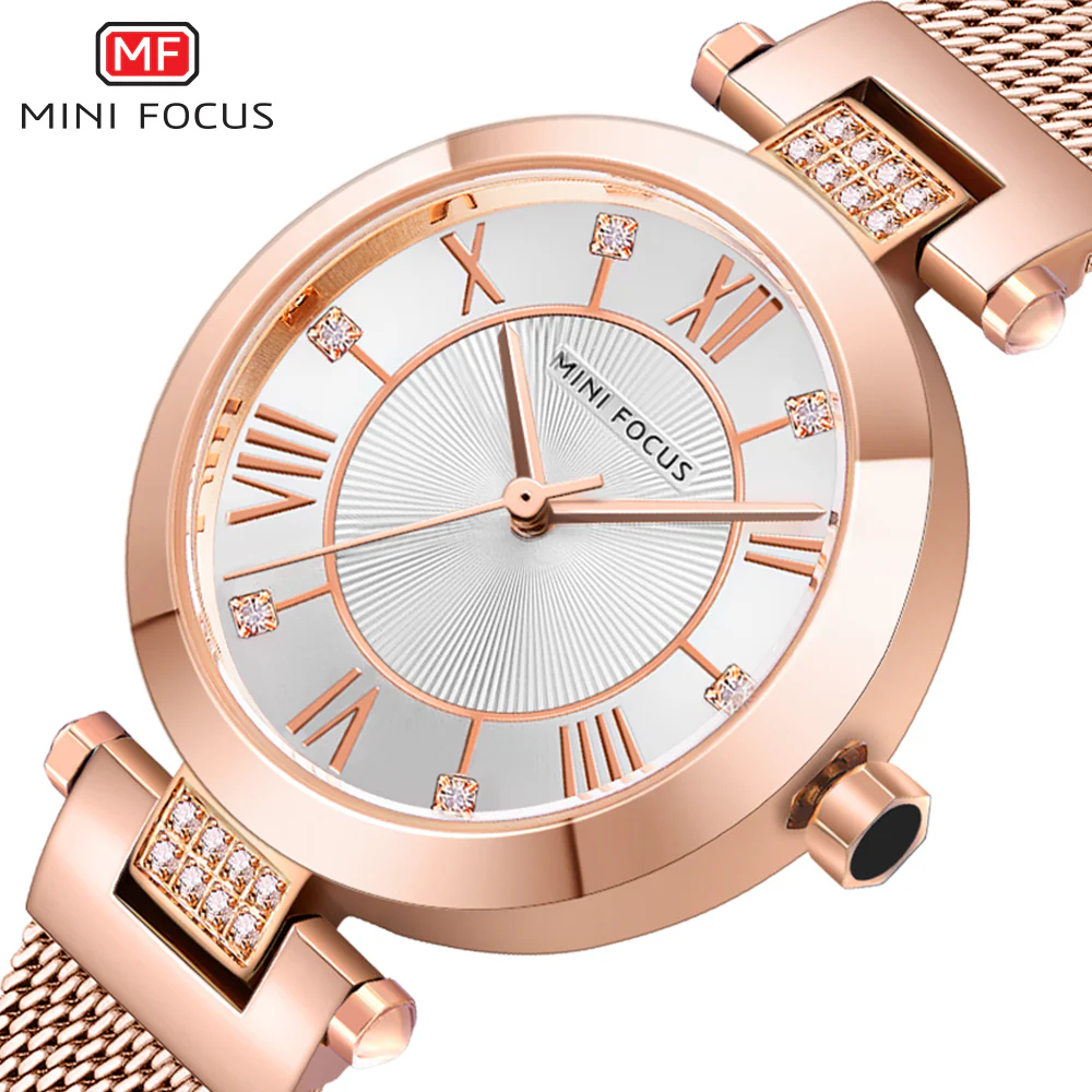 Mini Focus Rose Gold Mesh Bracelet Silver Dial Quartz Watch for Ladies - MF0215L-05 - Image 3