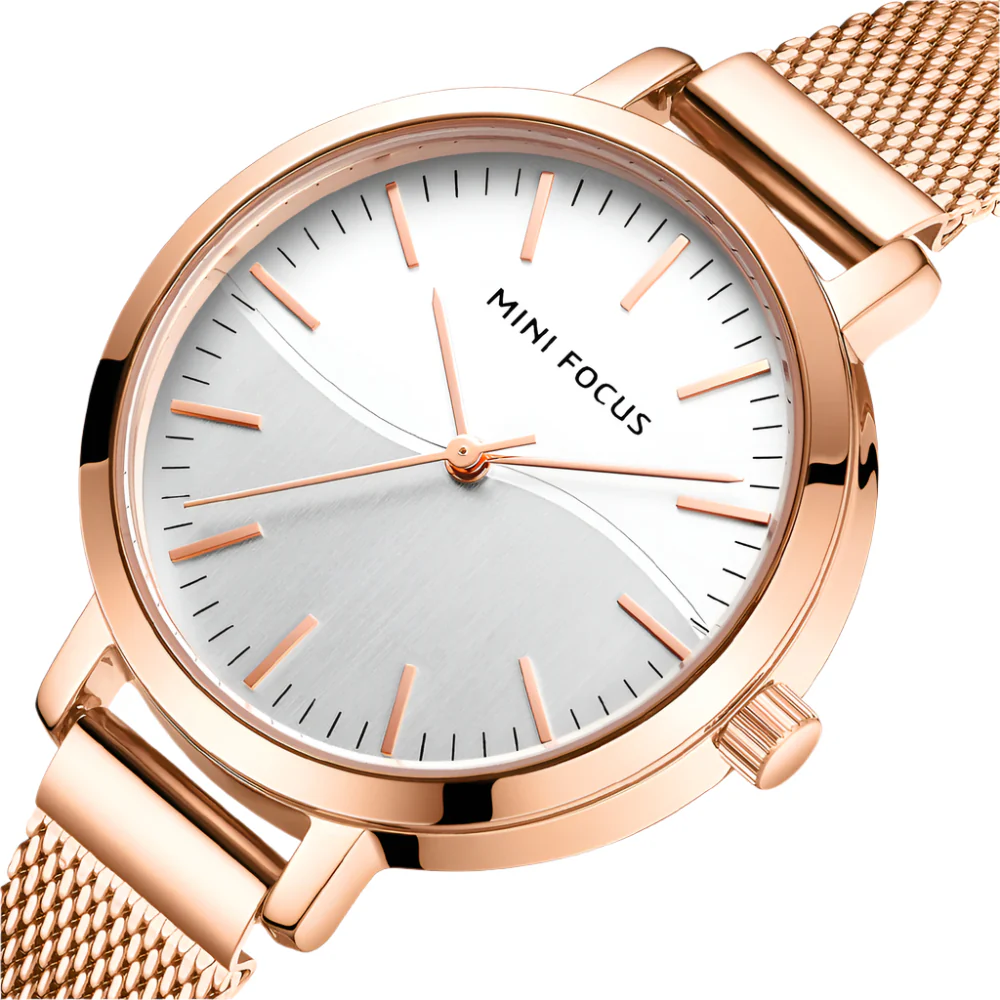 Mini Focus Rose Gold Mesh Bracelet Silver Dial Quartz Watch for Ladies - MF0261L-01 - Image 2