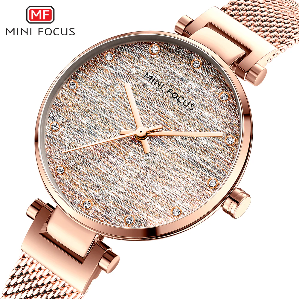 Mini Focus Rose Gold Mesh Bracelet Silver Dial Quartz Watch for Ladies - MF0328L-03 - Image 2