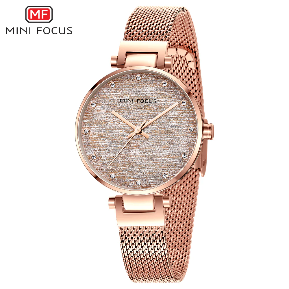 Mini Focus Rose Gold Mesh Bracelet Silver Dial Quartz Watch for Ladies - MF0328L-03 - Image 3