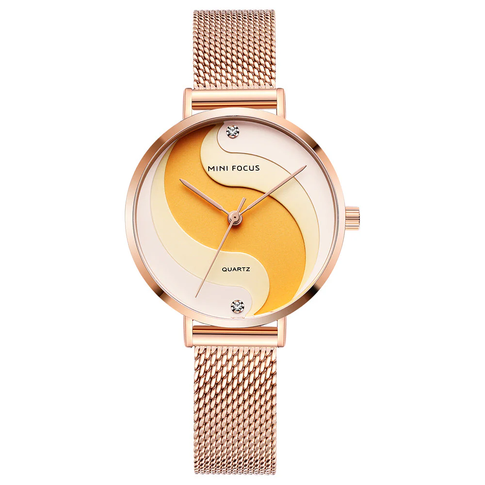 Mini Focus Rose Gold Mesh Bracelet Two-tone Dial Quartz Watch for Ladies - MF0291L-01