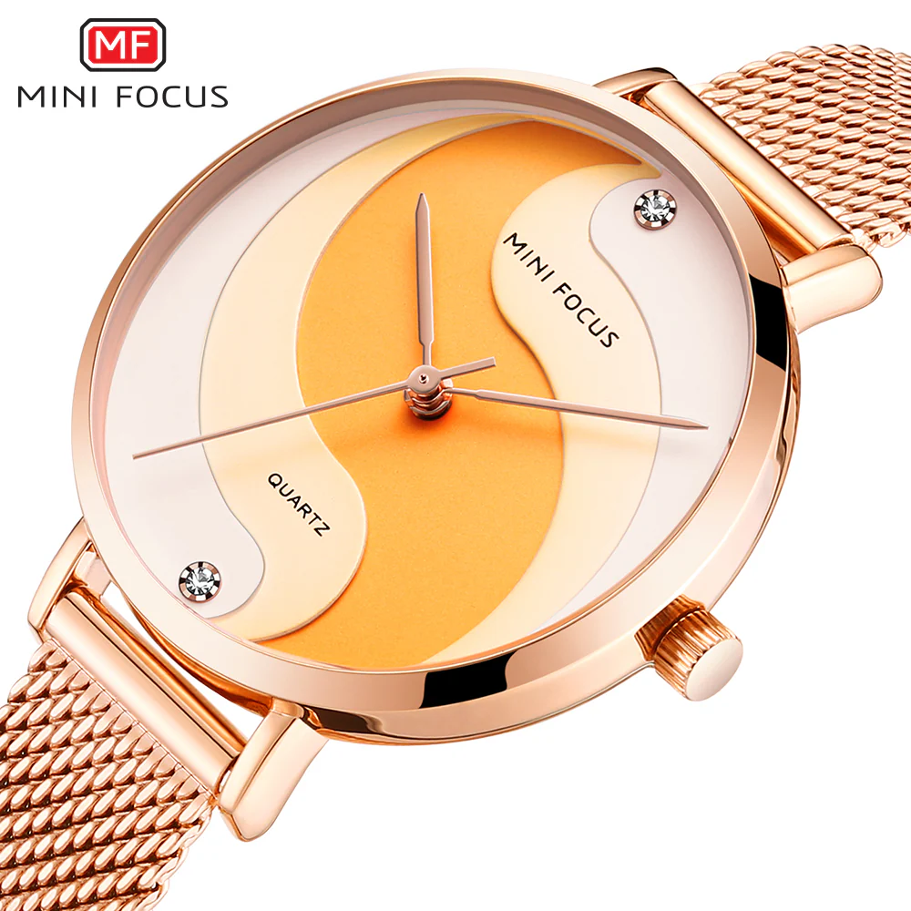 Mini Focus Rose Gold Mesh Bracelet Two-tone Dial Quartz Watch for Ladies - MF0291L-01 - Image 2
