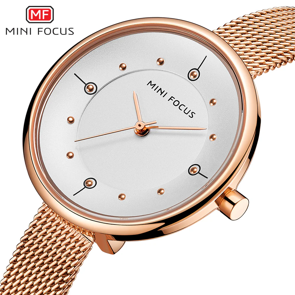Mini Focus Rose Gold Mesh Bracelet White Dial Quartz Watch for Ladies - MF0274L-01 - Image 2