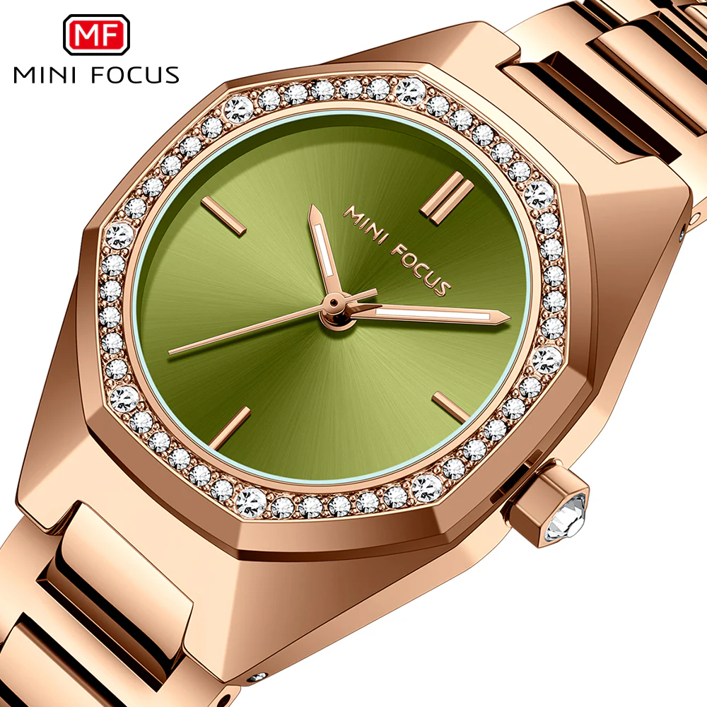 Mini Focus Rose Gold Stainless Steel Green Dial Quartz Watch for Ladies - MF0433L-04 - Image 2
