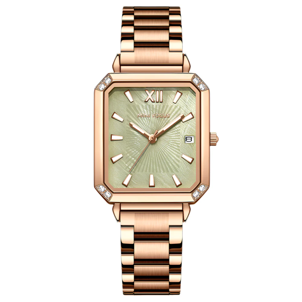 Mini Focus Rose Gold Stainless Steel Green Dial Quartz Watch for Ladies - MF0472L-04