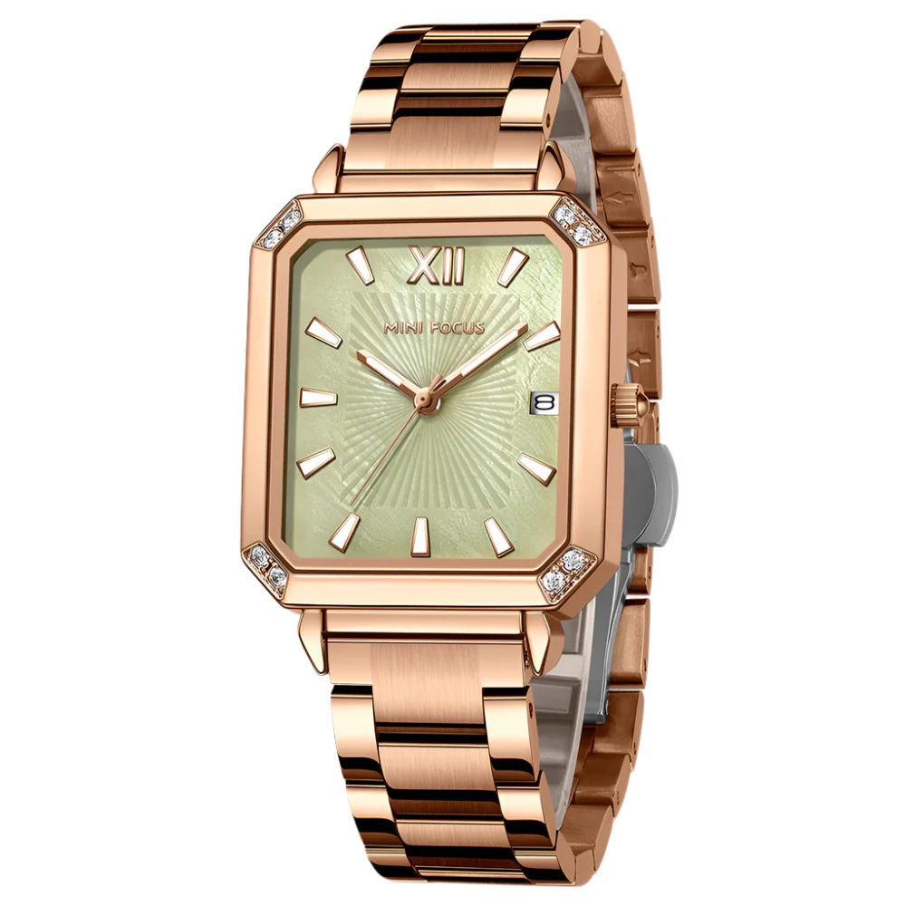 Mini Focus Rose Gold Stainless Steel Green Dial Quartz Watch for Ladies - MF0472L-04 - Image 3