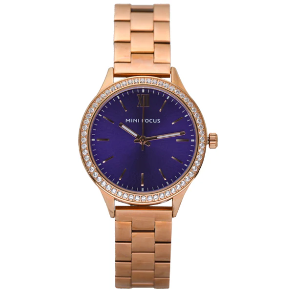 Mini Focus Rose Gold Stainless Steel Purple Dial Quartz Watch for Ladies - MF0043L-05