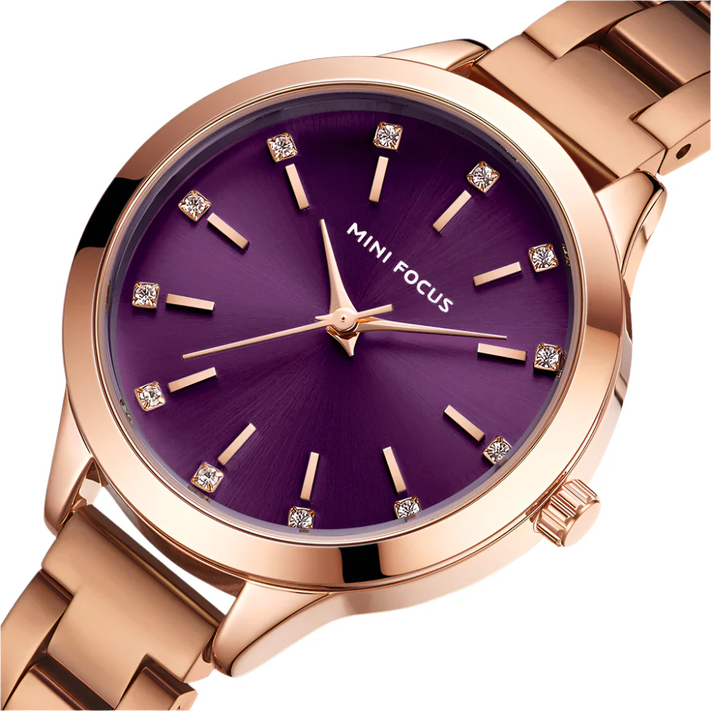 Mini Focus Rose Gold Stainless Steel Purple Dial Quartz Watch for Ladies - MF0367L-05 - Image 2
