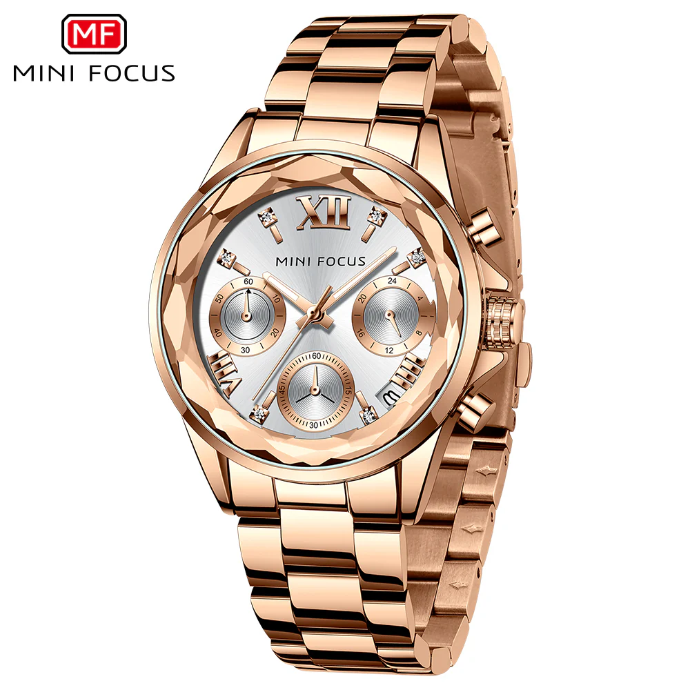 Mini Focus Rose Gold Stainless Steel Silver Dial Chronograh Quartz Watch for Ladies - MF0466L-03 - Image 2