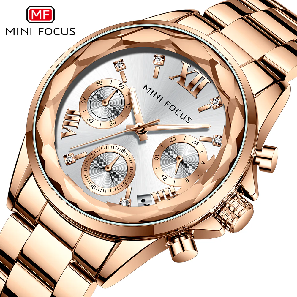 Mini Focus Rose Gold Stainless Steel Silver Dial Chronograh Quartz Watch for Ladies - MF0466L-03 - Image 3