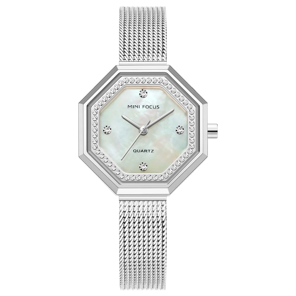 Mini Focus Silver Mesh Bracelet Mother Of Pearl Dial Quartz Watch for Ladies - MF0304L-01