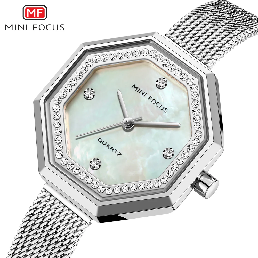 Mini Focus Silver Mesh Bracelet Mother Of Pearl Dial Quartz Watch for Ladies - MF0304L-01 - Image 2
