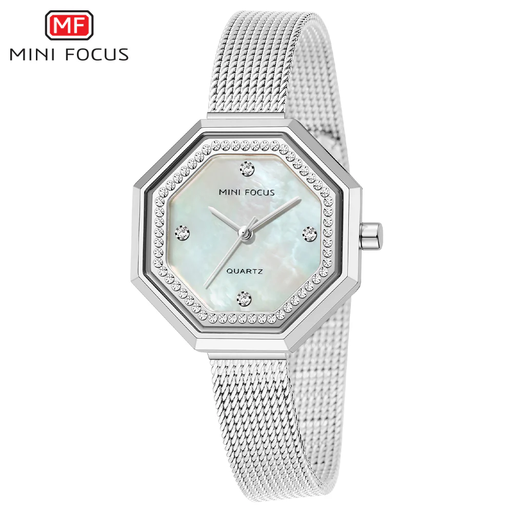 Mini Focus Silver Mesh Bracelet Mother Of Pearl Dial Quartz Watch for Ladies - MF0304L-01 - Image 3