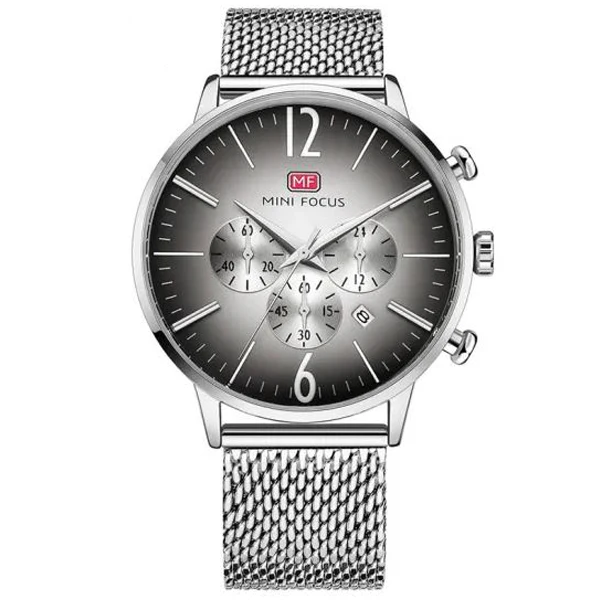 Mini Focus Silver Mesh Bracelet Silver Dial Chronograph Quartz Watch for Gents - MF0114G-05