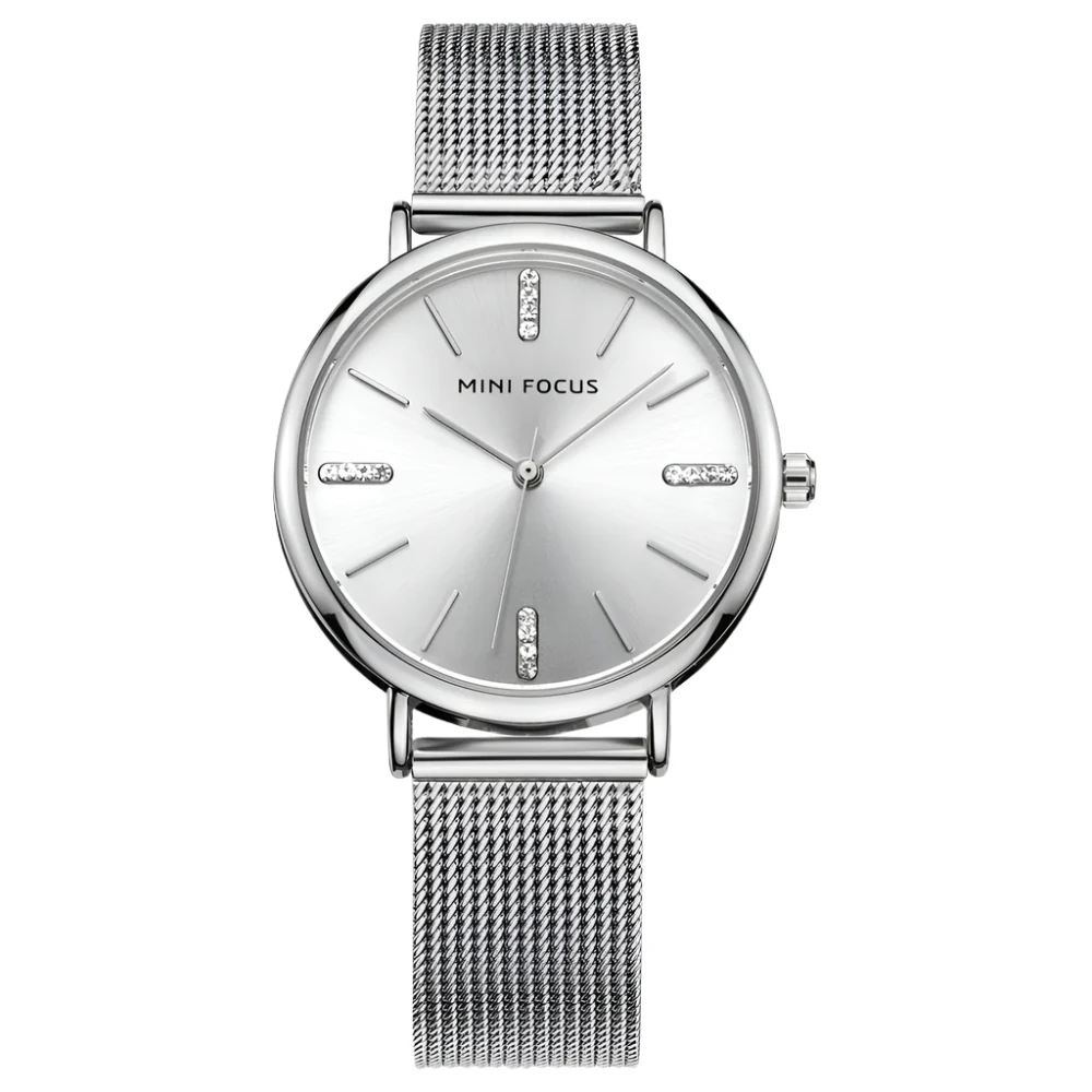 Mini Focus Silver Mesh Bracelet Silver Dial Quartz Watch for Ladies - MF0036L-02