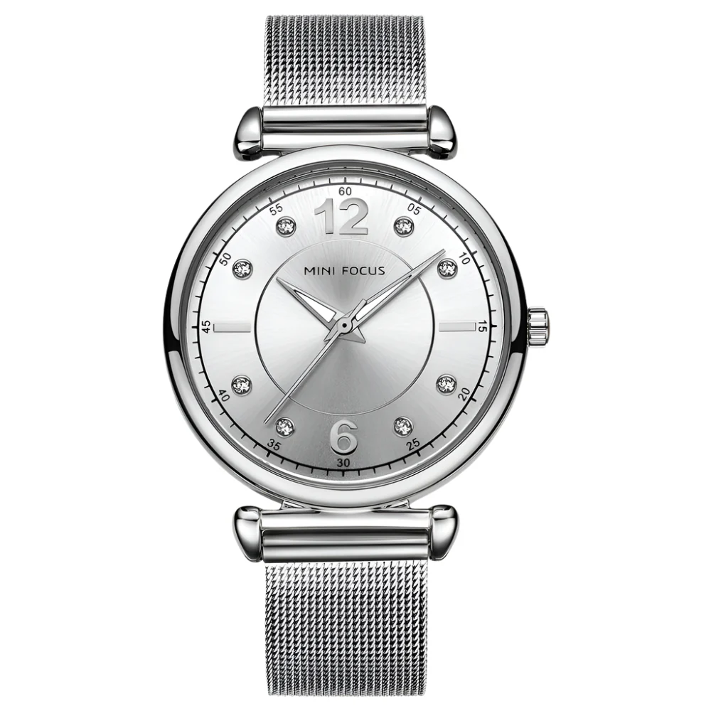 Mini Focus Silver Mesh Bracelet Silver Dial Quartz Watch for Ladies - MF0177L-05