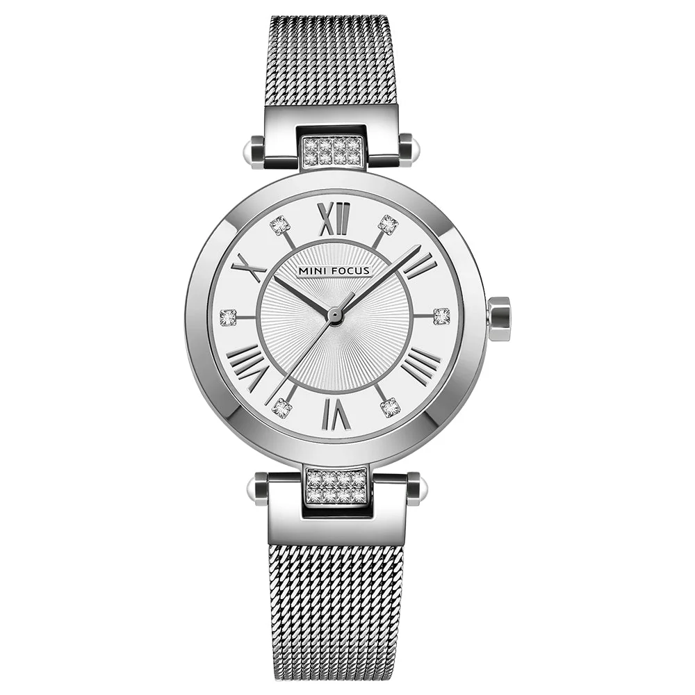 Mini Focus Silver Mesh Bracelet Silver Dial Quartz Watch for Ladies - MF0215L-02