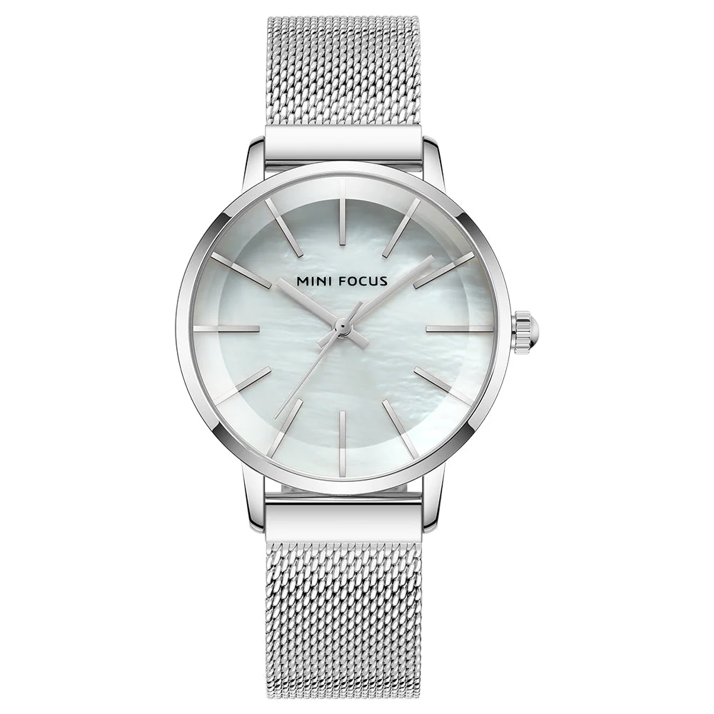 Mini Focus Silver Mesh Bracelet Silver Dial Quartz Watch for Ladies - MF0257L-02