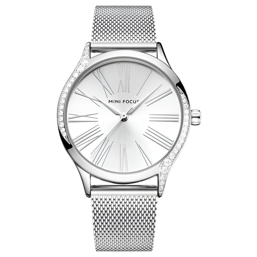 Mini Focus Silver Mesh Bracelet Silver Dial Quartz Watch for Ladies - MF0259L-02