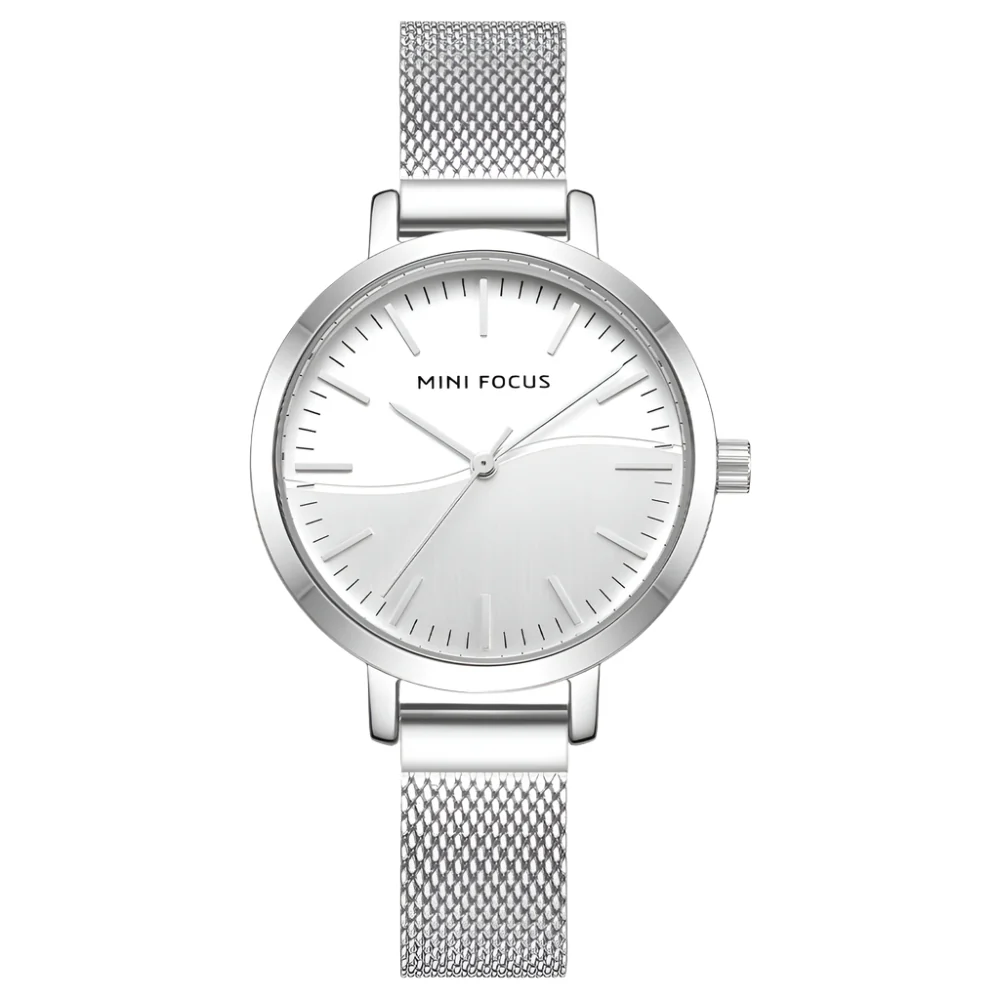 Mini Focus Silver Mesh Bracelet Silver Dial Quartz Watch for Ladies - MF0261L-02