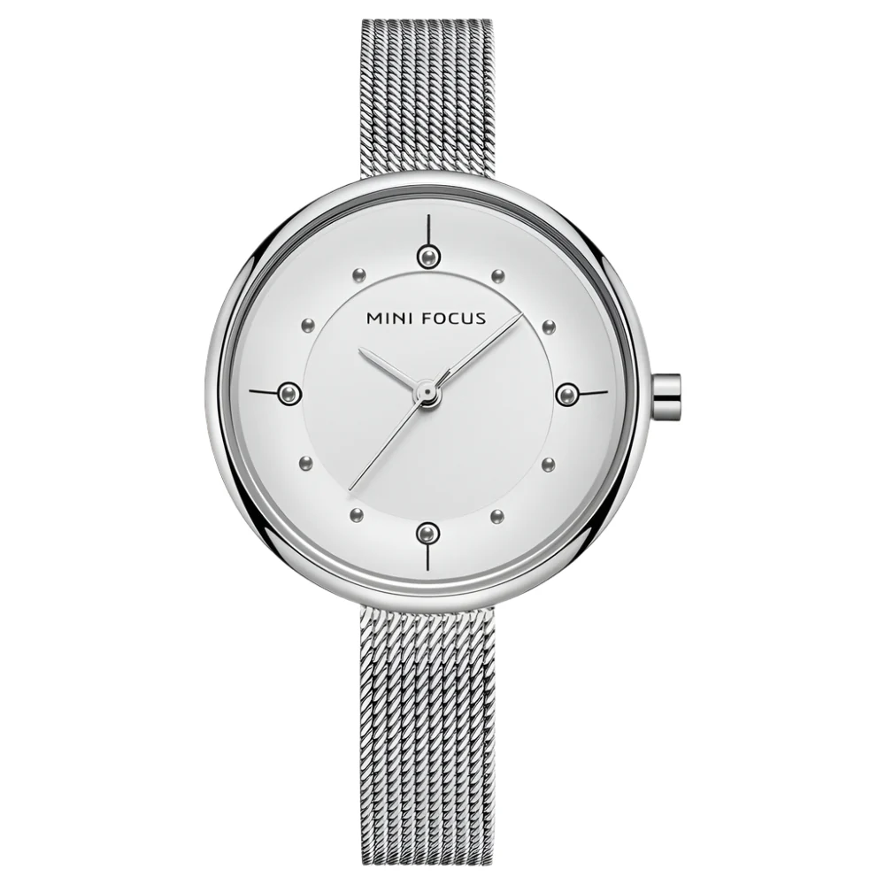 Mini Focus Silver Mesh Bracelet Silver Dial Quartz Watch for Ladies - MF0274L-02