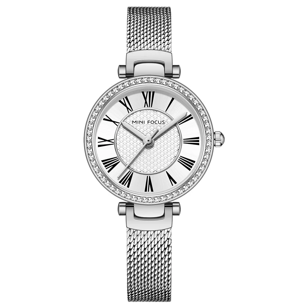 Mini Focus Silver Mesh Bracelet Silver Dial Quartz Watch for Ladies - MF0424L-01