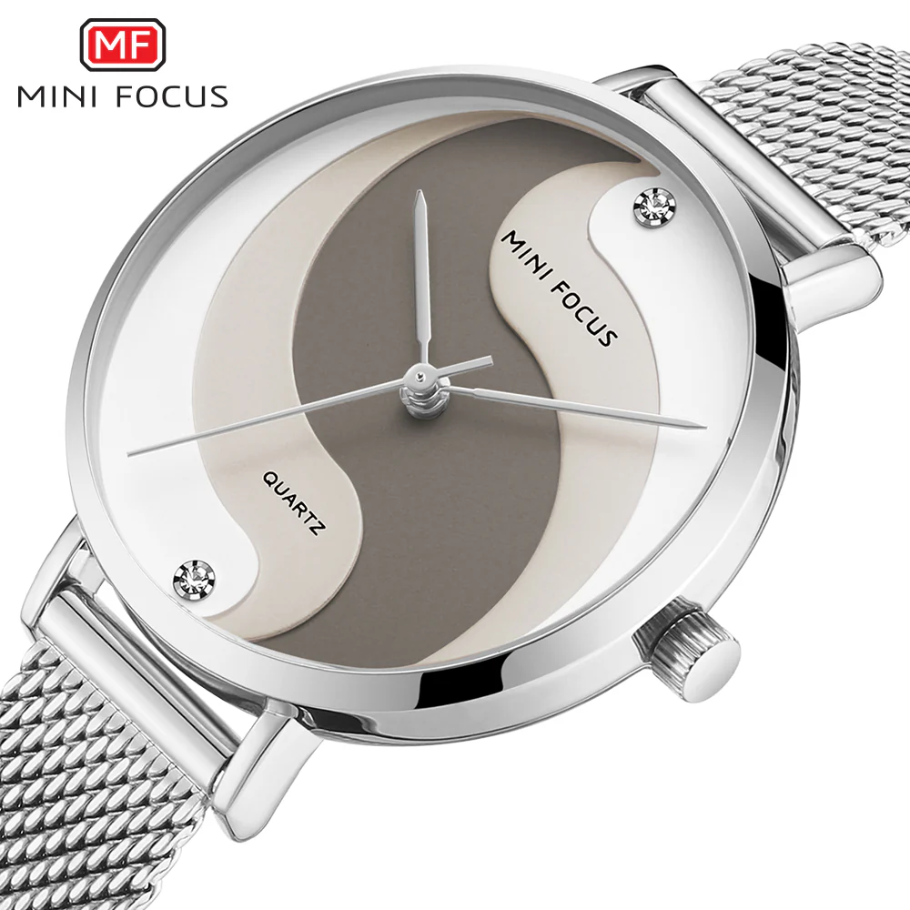 Mini Focus Silver Mesh Bracelet Two-tone Dial Quartz Watch for Ladies - MF0291L-02 - Image 2