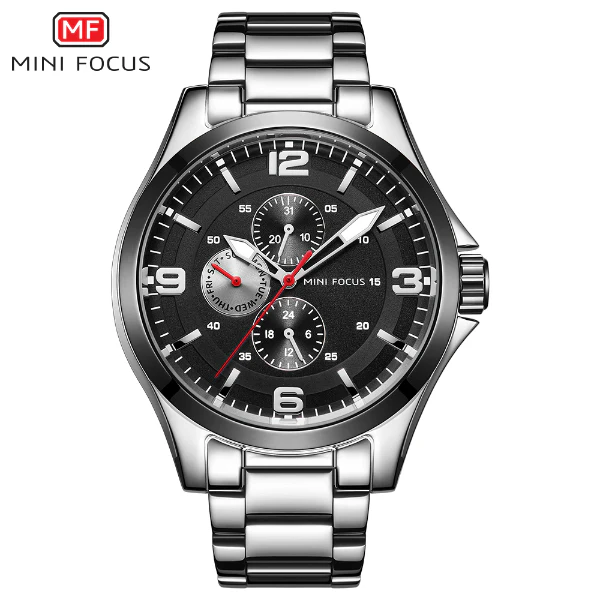 Mini Focus Silver Stainless Steel Black Dial Quartz Watch for Gents - MF0199G-04