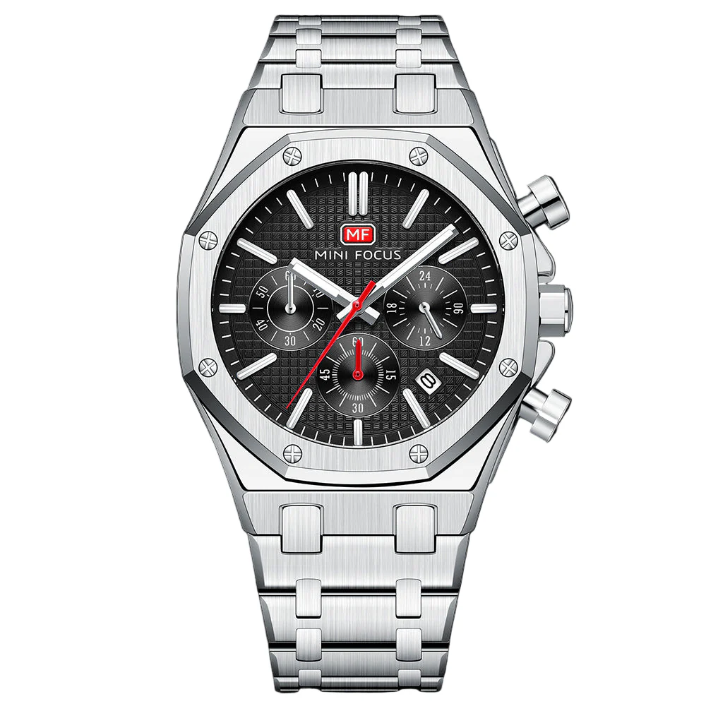 Mini Focus Silver Stainless Steel Black Dial Quartz Watch for Gents - MF0609G-01