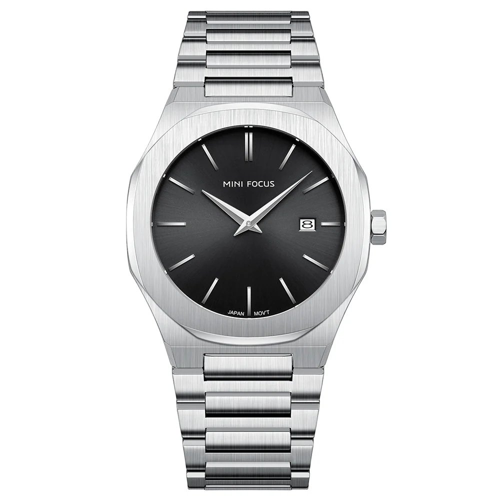 Mini Focus Silver Stainless Steel Black Dial Quartz Watch for Gents - MF0620G-05