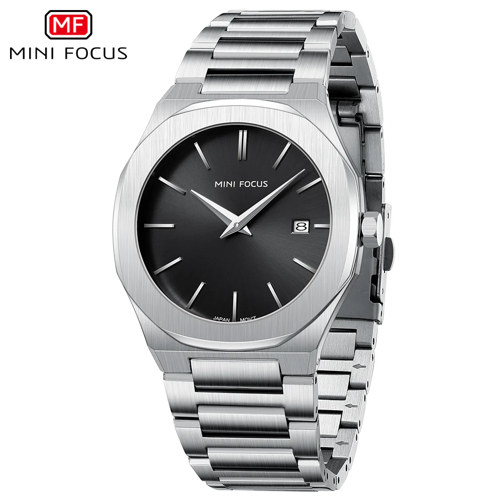Mini Focus Silver Stainless Steel Black Dial Quartz Watch for Gents - MF0620G-05 - Image 2