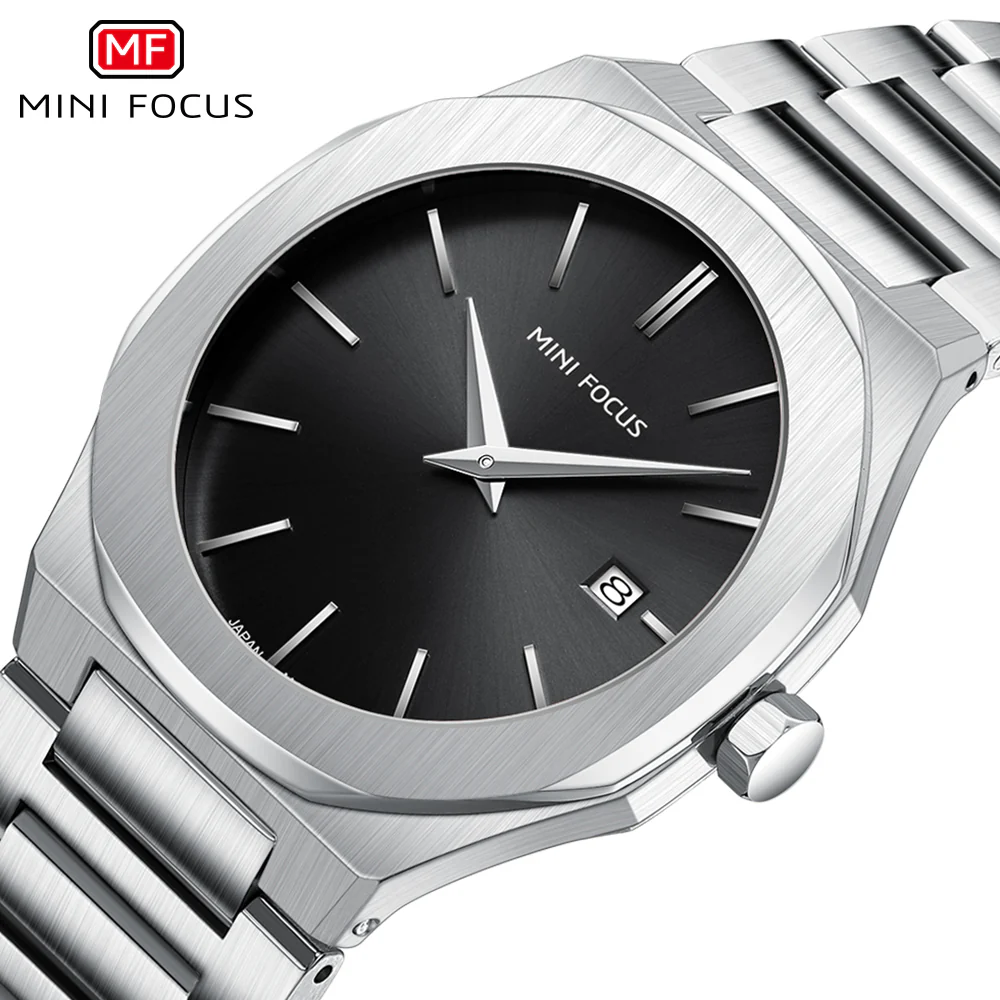 Mini Focus Silver Stainless Steel Black Dial Quartz Watch for Gents - MF0620G-05 - Image 3