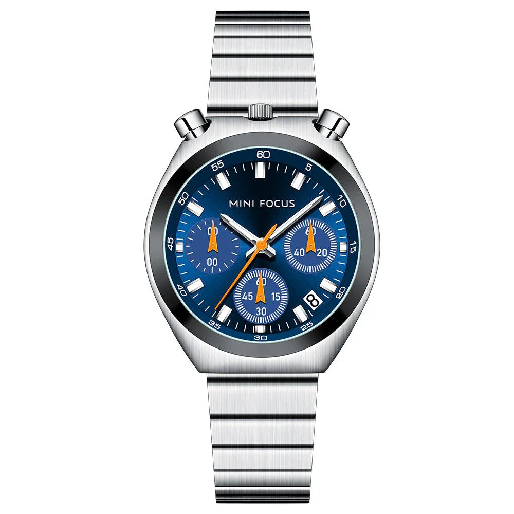 Mini Focus Silver Stainless Steel Blue Dial Chronograph Quartz Watch for Gents - MF0491L-02