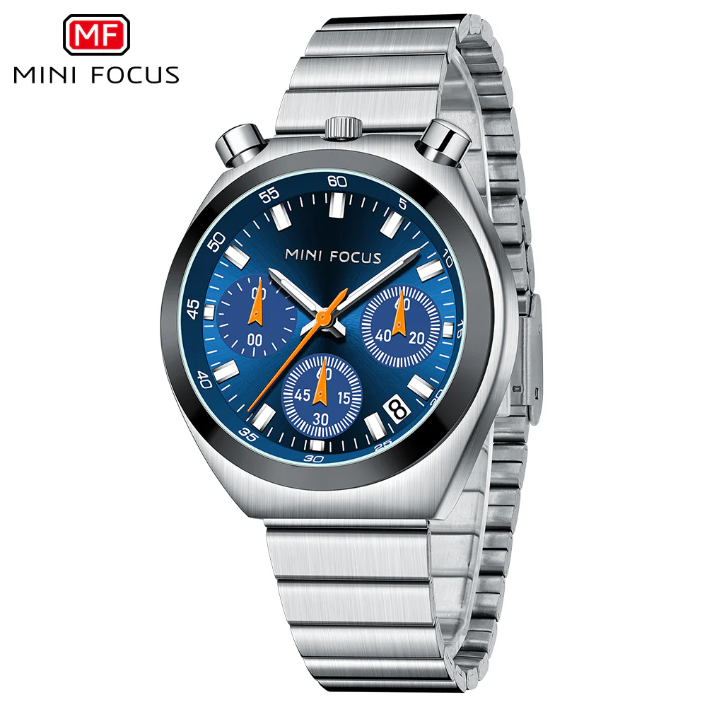 Mini Focus Silver Stainless Steel Blue Dial Chronograph Quartz Watch for Gents - MF0491L-02 - Image 3