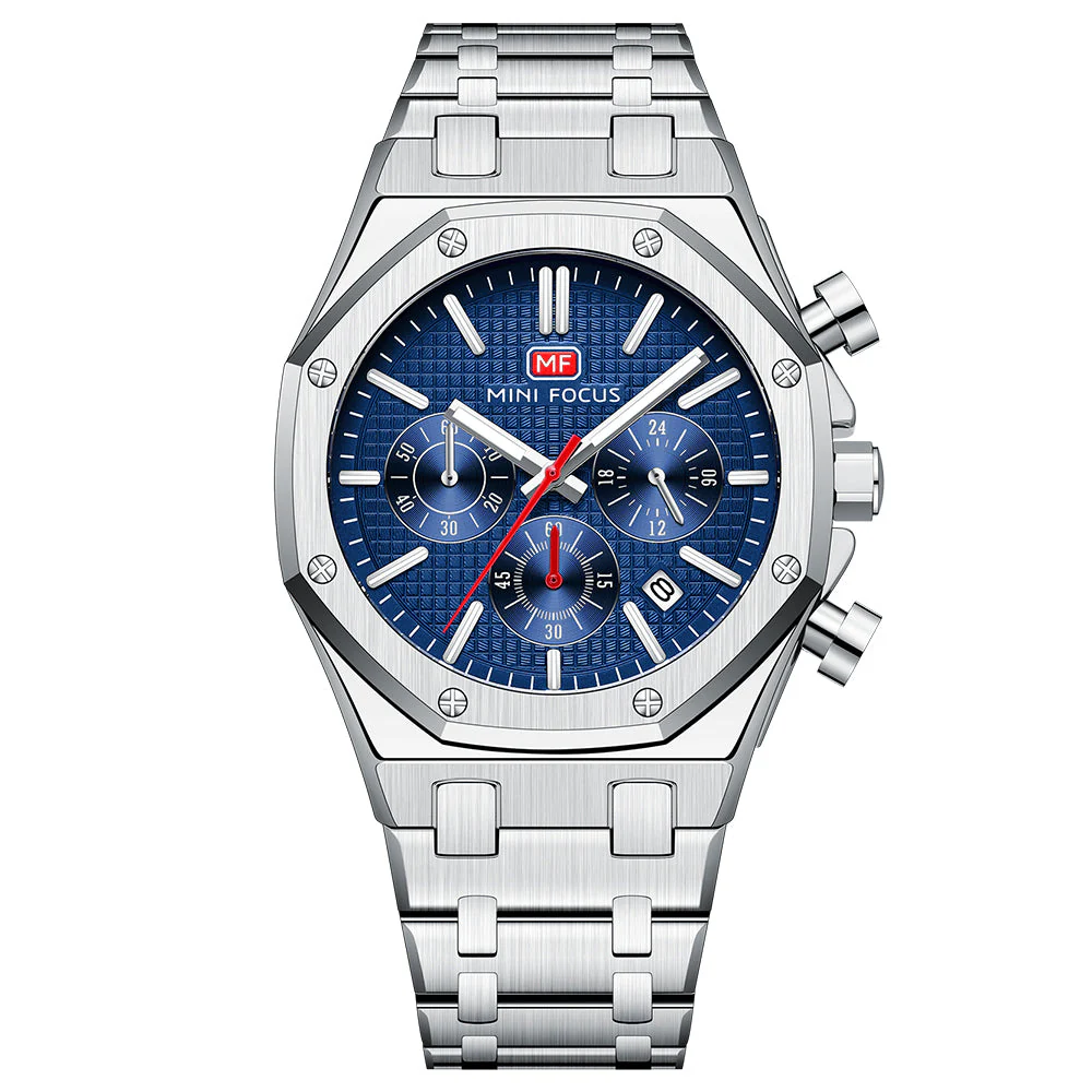 Mini Focus Silver Stainless Steel Blue Dial Quartz Watch for Gents - MF0609G-02