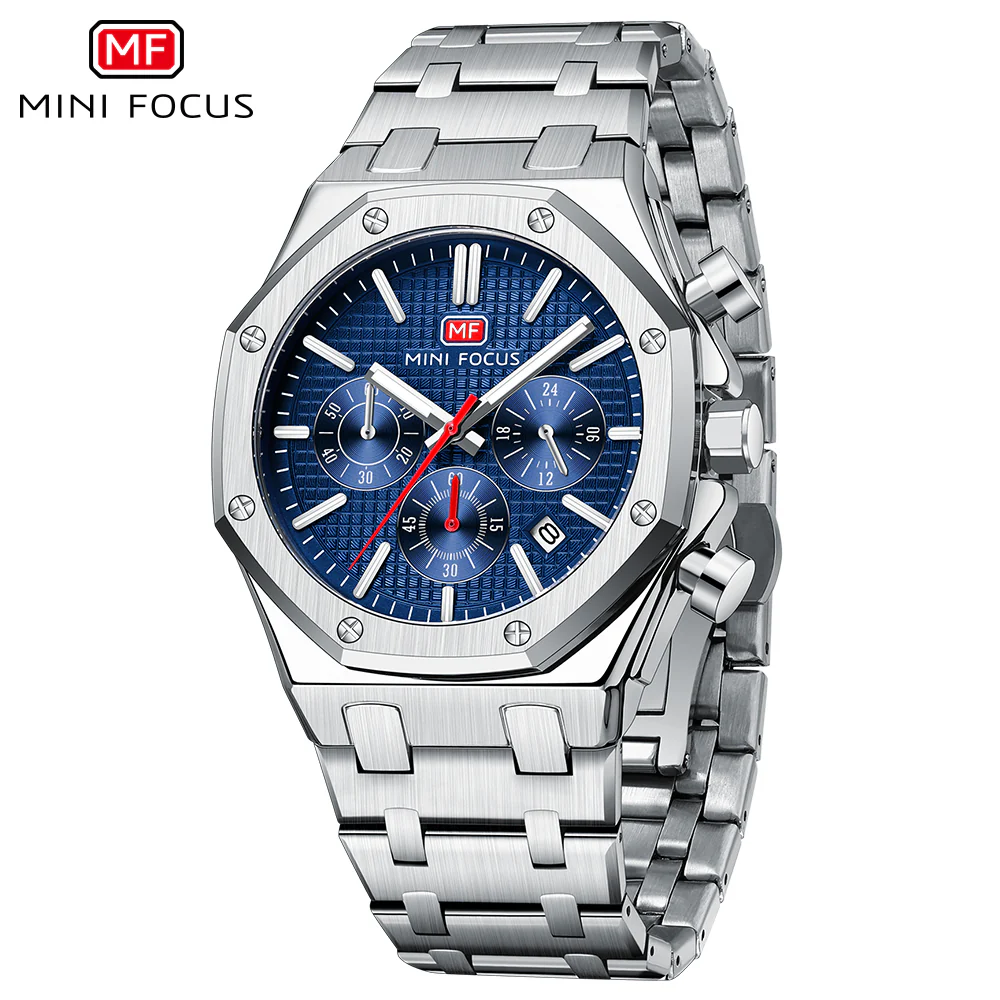 Mini Focus Silver Stainless Steel Blue Dial Quartz Watch for Gents - MF0609G-02 - Image 2