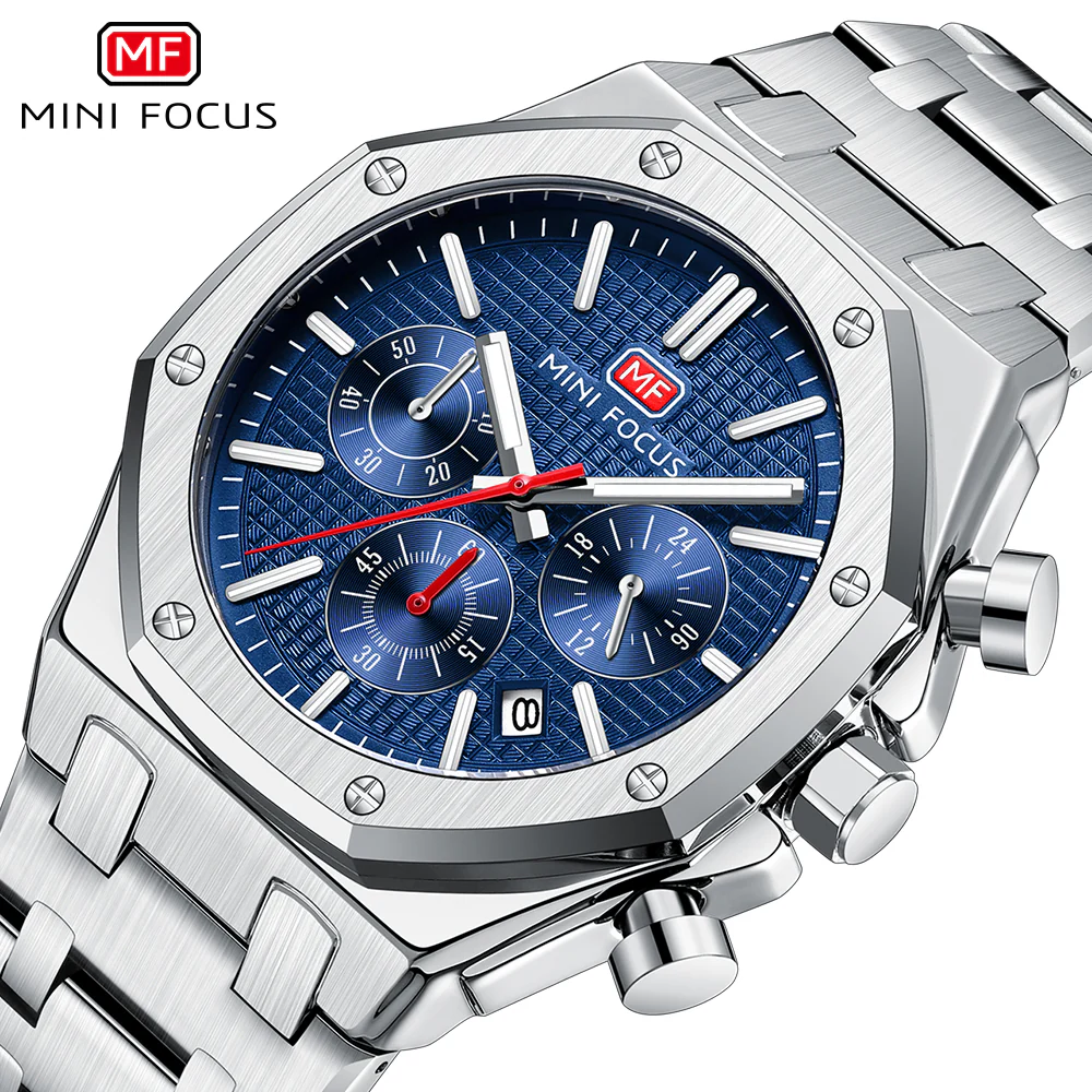 Mini Focus Silver Stainless Steel Blue Dial Quartz Watch for Gents - MF0609G-02 - Image 3