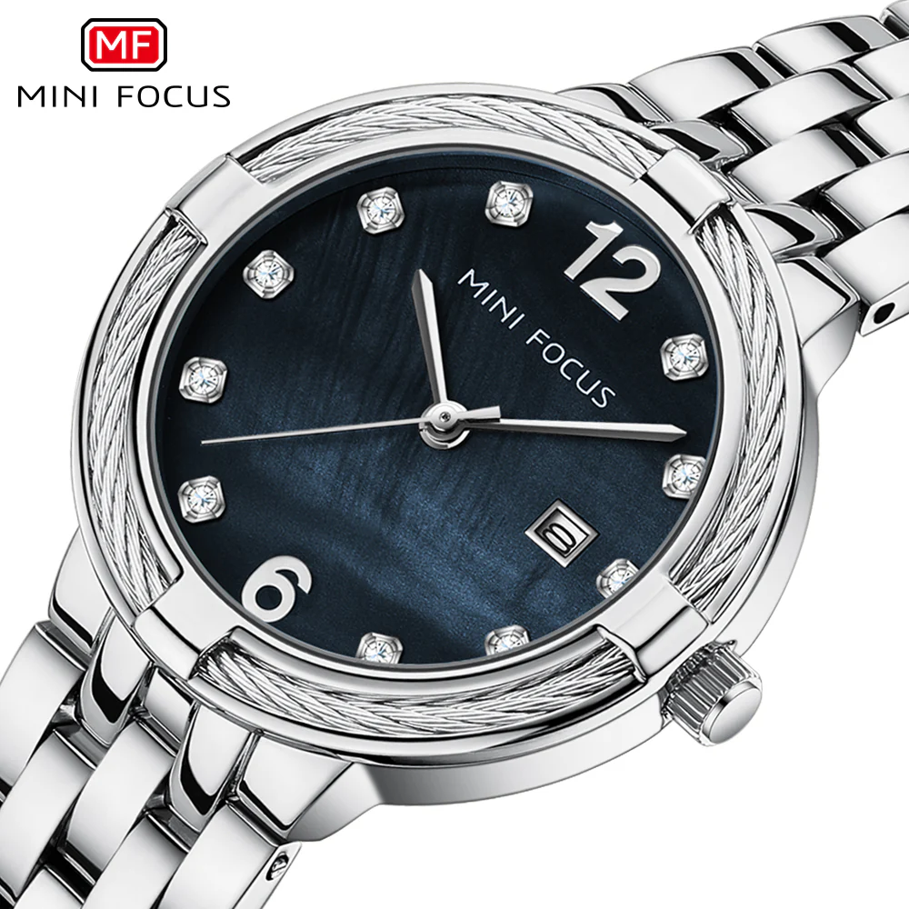 Mini Focus Silver Stainless Steel Blue Dial Quartz Watch for Ladies - MF0626L-02 - Image 3