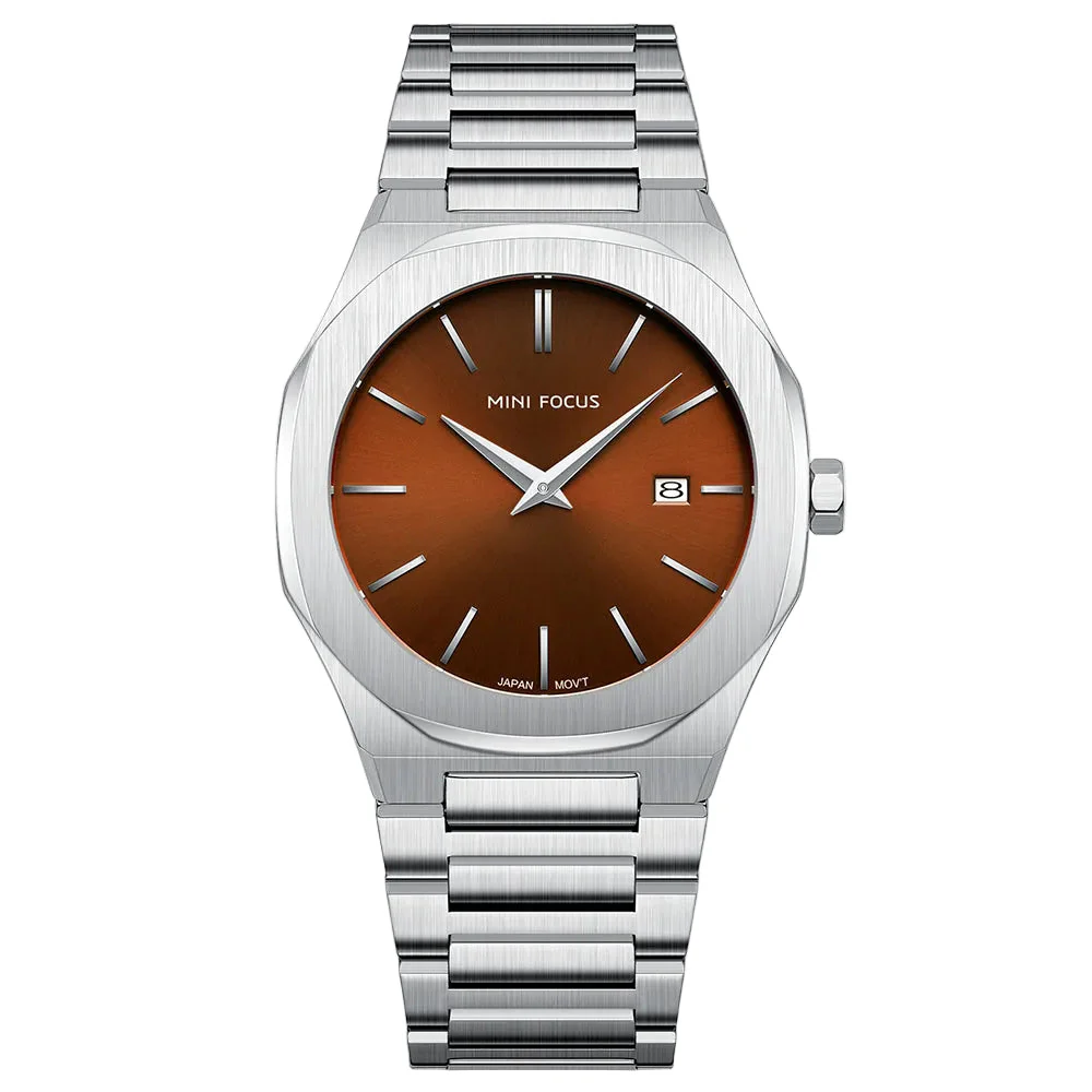 Mini Focus Silver Stainless Steel Brown Dial Quartz Watch for Gents - MF0620G-01