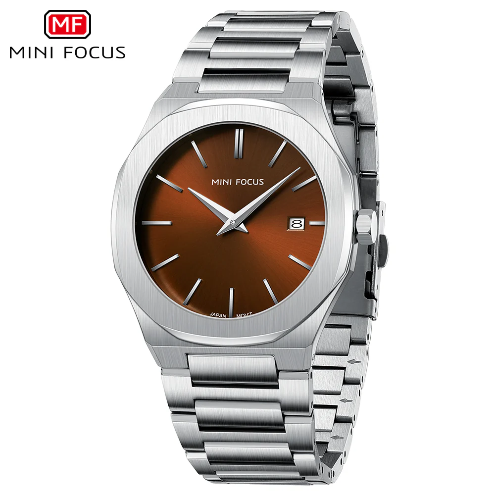 Mini Focus Silver Stainless Steel Brown Dial Quartz Watch for Gents - MF0620G-01 - Image 2