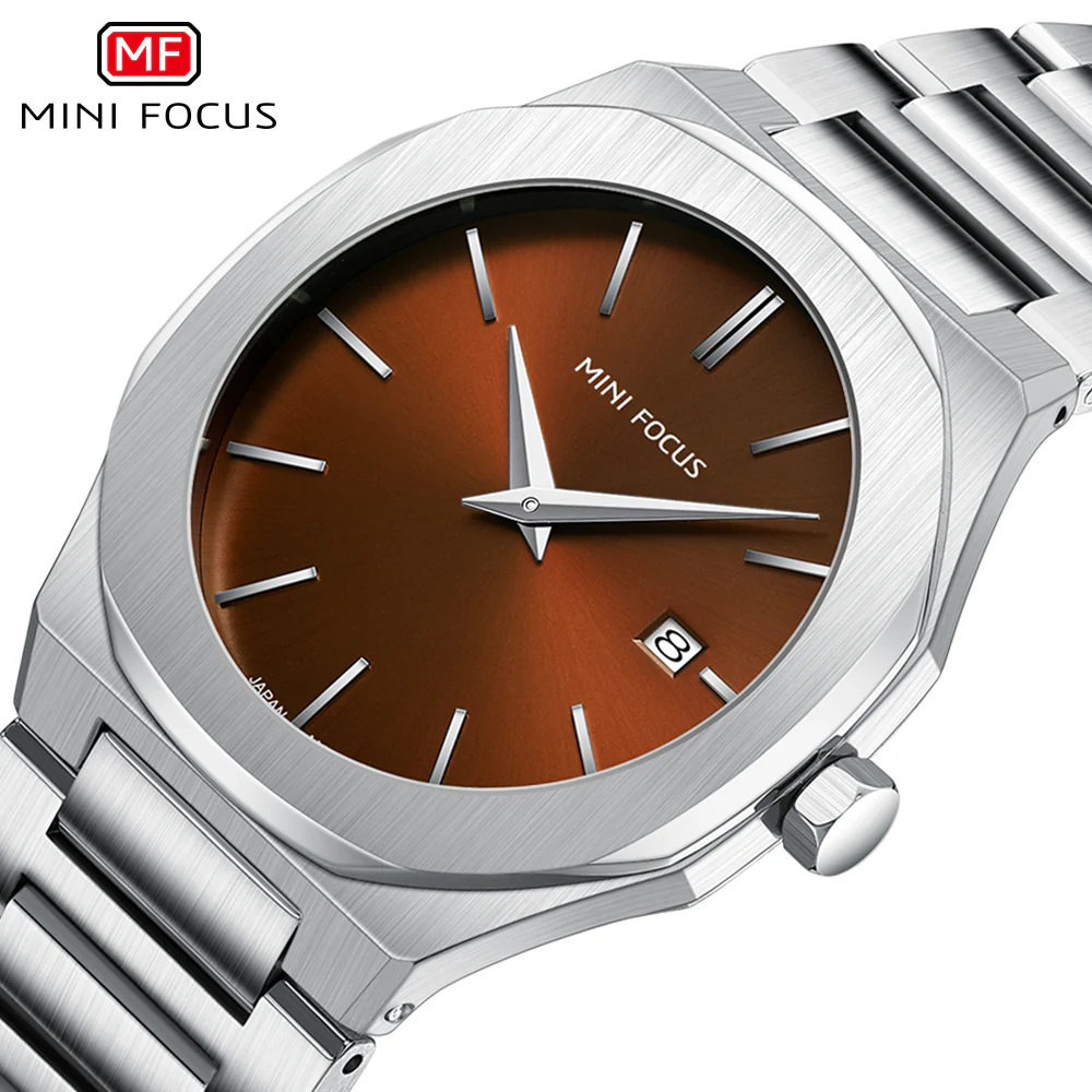 Mini Focus Silver Stainless Steel Brown Dial Quartz Watch for Gents - MF0620G-01 - Image 3