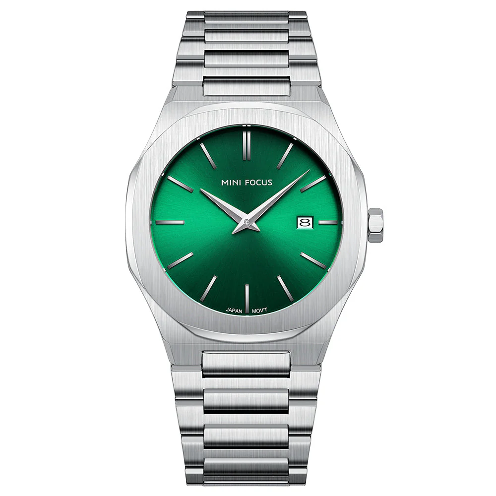 Mini Focus Silver Stainless Steel Green Dial Quartz Watch for Gents - MF0620G-04