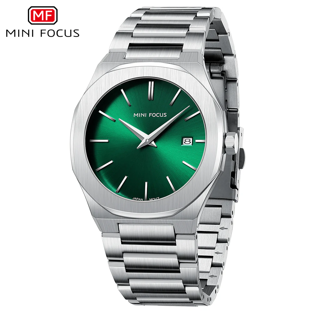Mini Focus Silver Stainless Steel Green Dial Quartz Watch for Gents - MF0620G-04 - Image 2